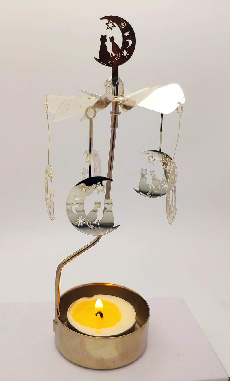 HOKHBCW Rotary Candle Holder Spinning Candleholder Metal Small Gift (Moon+cat) - Image 2